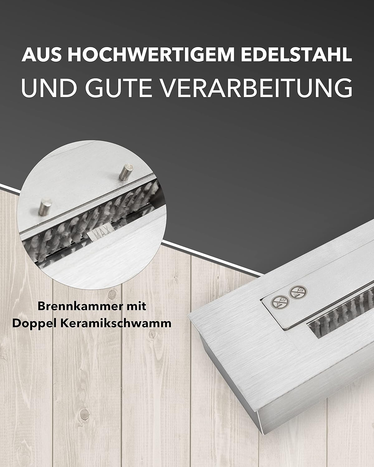 Bruciatore a Bioetanolo 150 cm in Acciaio Inox-Design elegante, facile da installare e senza canna fumaria